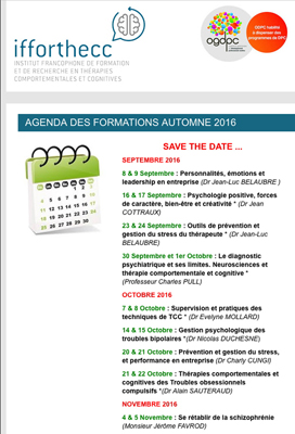 Newsletter de l'Institut francophone de formation et de recherche en thérapies comportementales et cognitives
