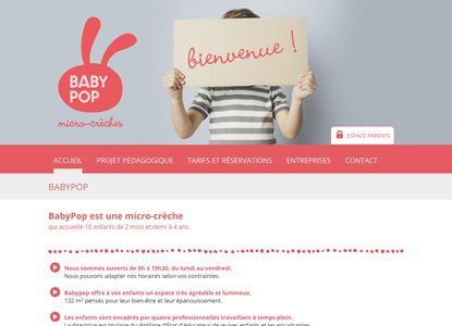 Page d'accueil du site baby pop micro-crèche pour l'éveil et la stimulation des enfants