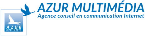 logo bleu AZUR MULTIMEDIA Agence conseil en communication Internet